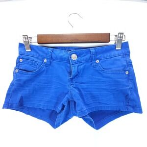 Y2K Wishful Park Shorts Womens 1 Blue Low Rise Whiskered Denim Hot Pants